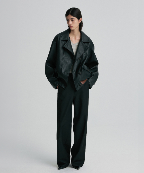 OVERSIZED LEATHER BOMBER JACKET BLACK