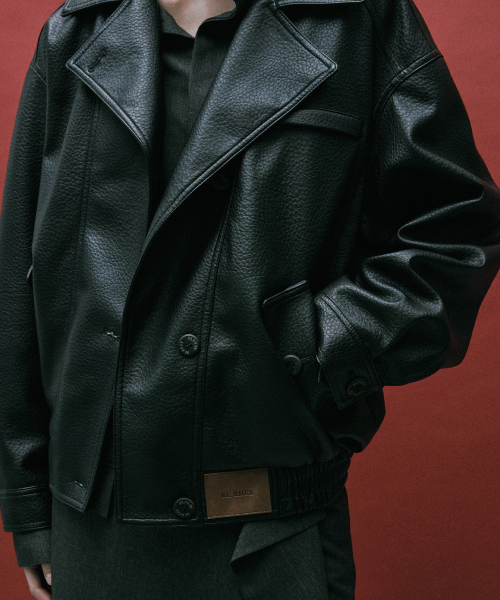 OVERSIZED LEATHER BOMBER JACKET BLACK