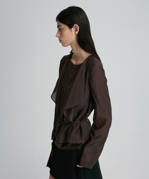 TIE-DETAIL GATHERED-WAIST BLOUSE TRUFFLE