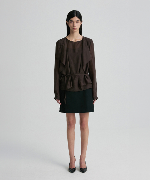 TIE-DETAIL GATHERED-WAIST BLOUSE TRUFFLE