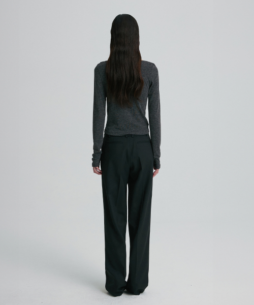 WOOL BLEND BELTED TROUSERS BLACK