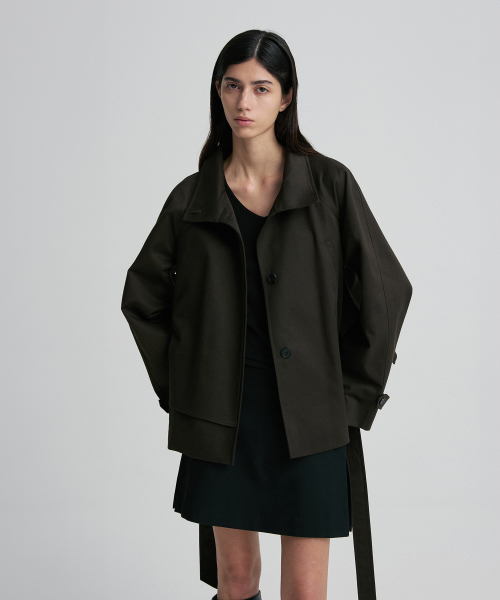 HIGH-NECK BELTED COTTON TRENCH COAT