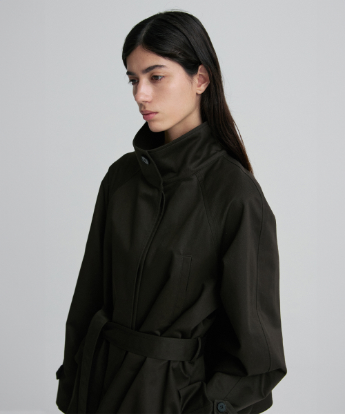 HIGH-NECK BELTED COTTON TRENCH COAT