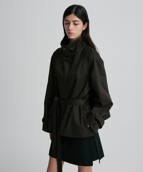 HIGH-NECK BELTED COTTON TRENCH COAT