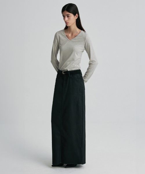 COATED DENIM MAXI SKIRT