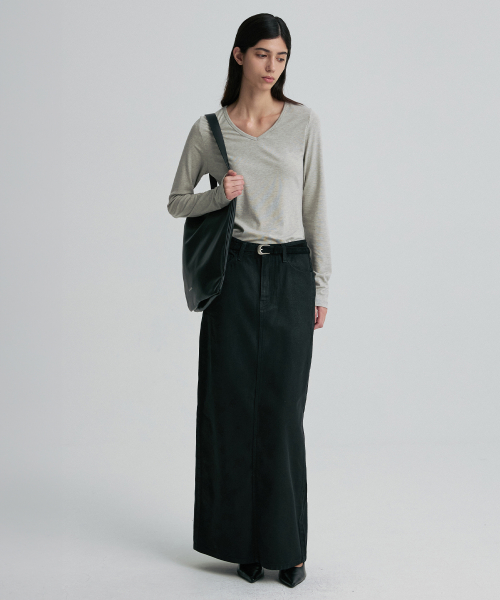 COATED DENIM MAXI SKIRT
