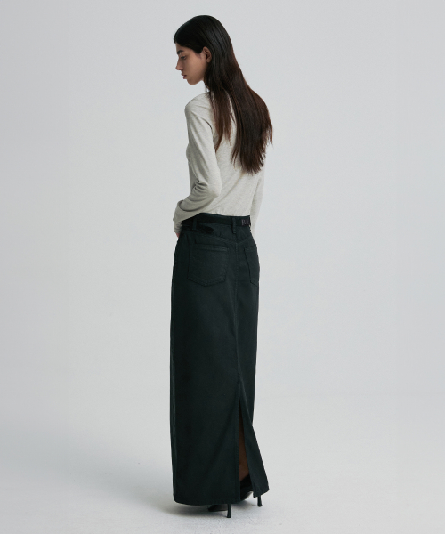 COATED DENIM MAXI SKIRT