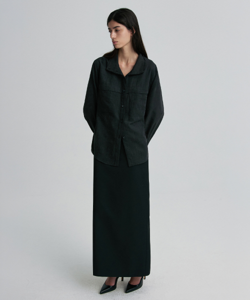 HIGH-NECK BELTED SHIRT CHARCOAL