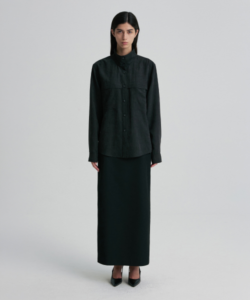 HIGH-NECK BELTED SHIRT CHARCOAL