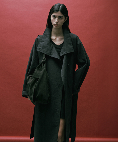 FUNNEL NECK BELTED TRENCH COAT BLACK