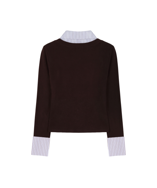 클로딘 카라 레이어드 니트 셔츠_브라운 Claudine Collar Layered Knit Shirt_Brown