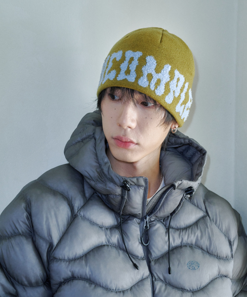 PomPom Logo Jacquard Beanie (Olive)