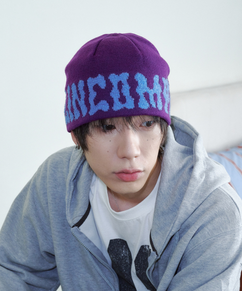 PomPom Logo Jacquard Beanie (Purple)