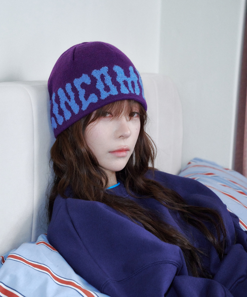 PomPom Logo Jacquard Beanie (Purple)