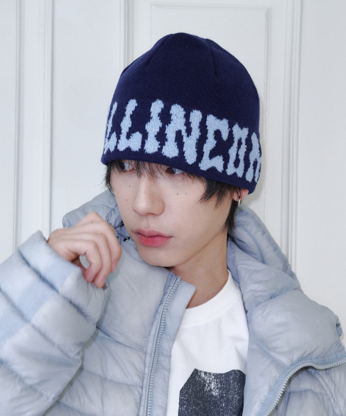 PomPom Logo Jacquard Beanie (Navy)