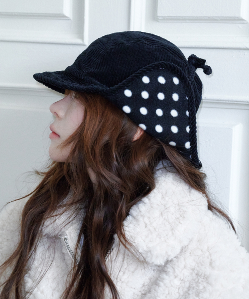 Polka Dot Fleece Trooper Hat (Black)