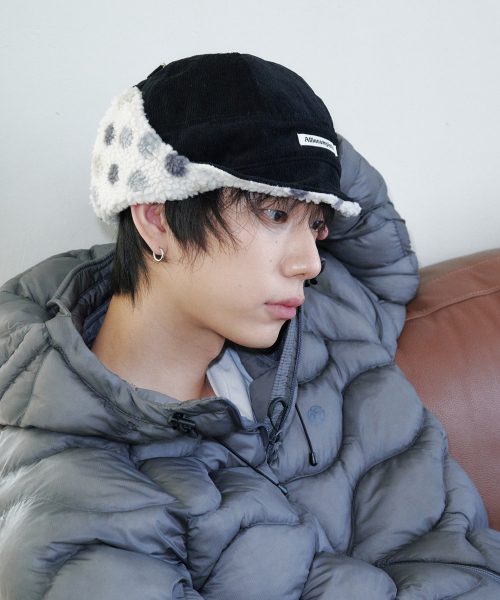 Corduroy Dot Dumble Flight Hat (Black)