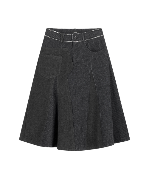 Raw-Cut Knit Midi Skirt / Charcoal