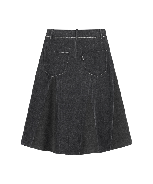 Raw-Cut Knit Midi Skirt / Charcoal