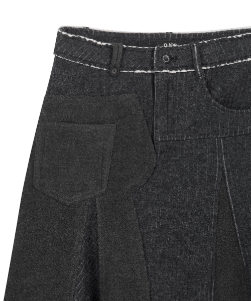 Raw-Cut Knit Midi Skirt / Charcoal