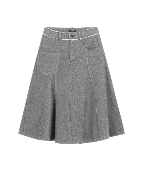 Raw-Cut Knit Midi Skirt / Grey