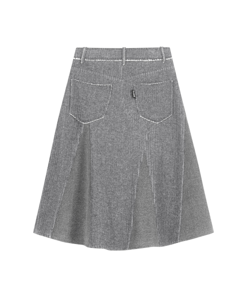 Raw-Cut Knit Midi Skirt / Grey