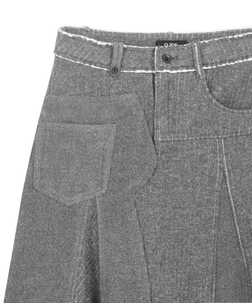 Raw-Cut Knit Midi Skirt / Grey