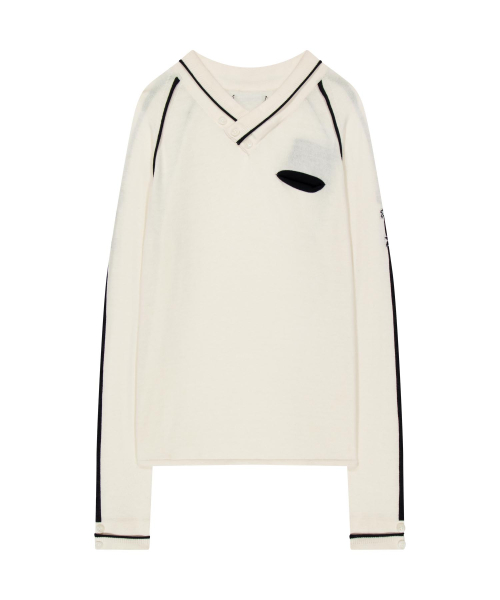 Varsity V-Neck Knit Top / Ivory