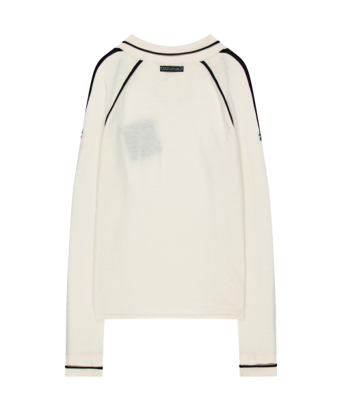 Varsity V-Neck Knit Top / Ivory