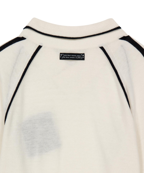 Varsity V-Neck Knit Top / Ivory