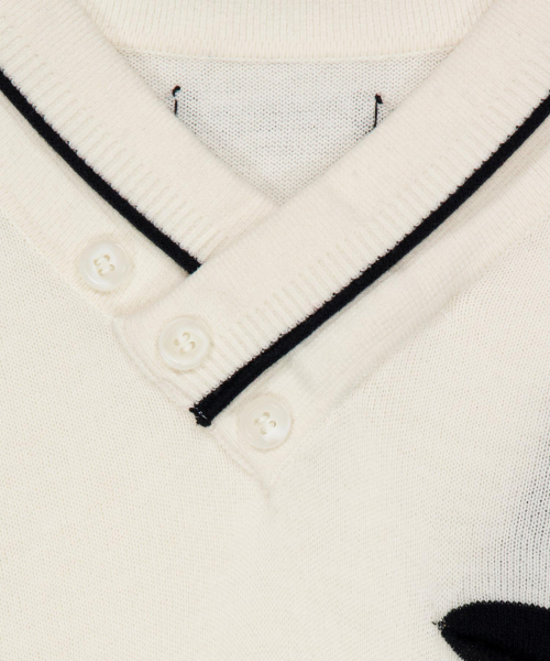 Varsity V-Neck Knit Top / Ivory