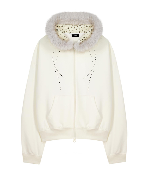 Hotfix Fur Hoodie Zip-up / Ivory