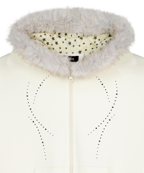 Hotfix Fur Hoodie Zip-up / Ivory