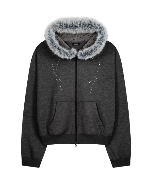 Hotfix Fur Hoodie Zip-up / Charcoal