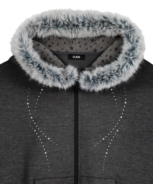 Hotfix Fur Hoodie Zip-up / Charcoal