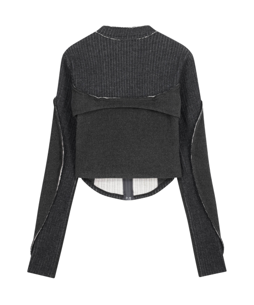 Raw-Cut Cropped Knit Jacket / Charcoal