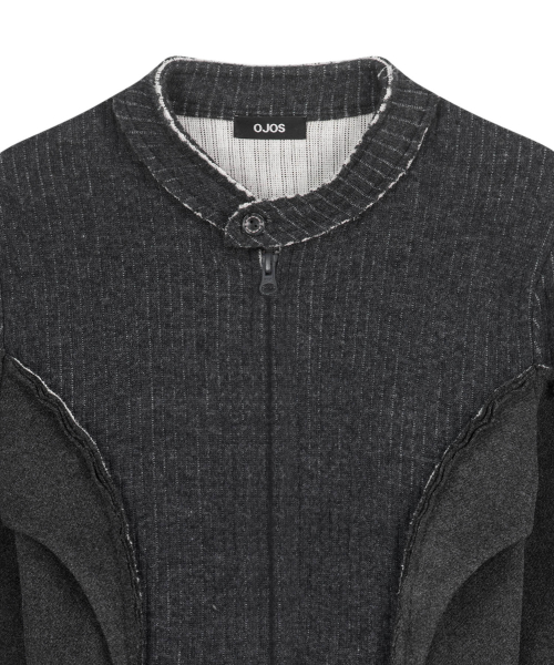 Raw-Cut Cropped Knit Jacket / Charcoal