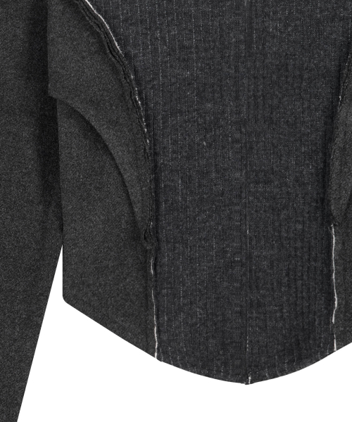 Raw-Cut Cropped Knit Jacket / Charcoal