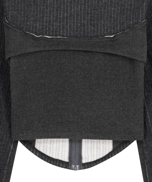 Raw-Cut Cropped Knit Jacket / Charcoal