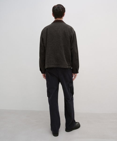 Velvet Trimmed Wool Jacket BROWN