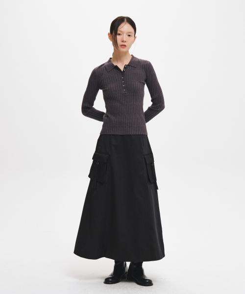 woman pocket flare long skirt [3col]