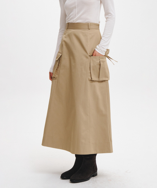 woman pocket flare long skirt [3col]