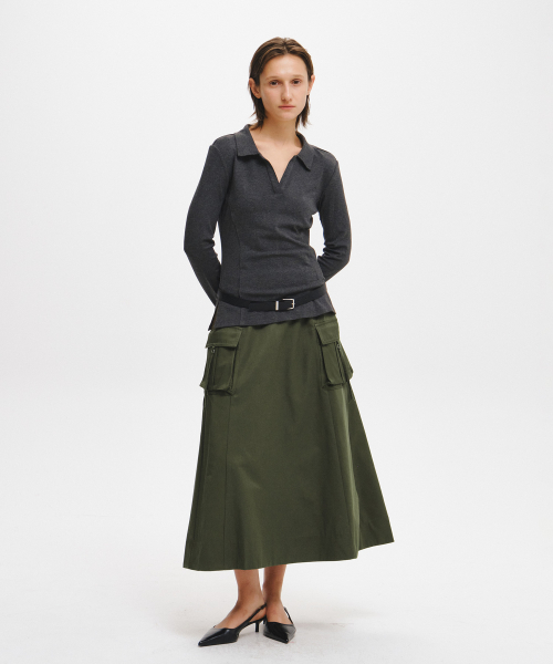 woman pocket flare long skirt [3col]