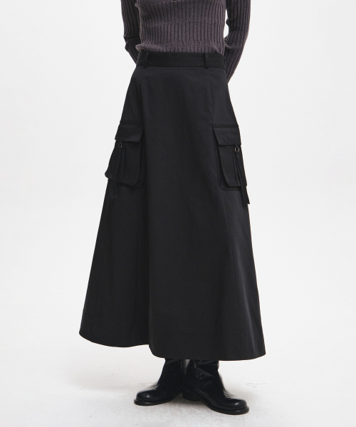 woman pocket flare long skirt [3col]