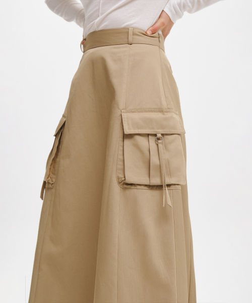 woman pocket flare long skirt [3col]