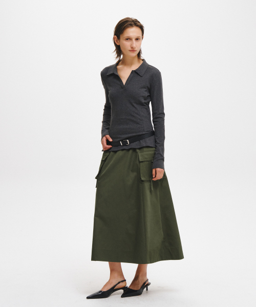 woman pocket flare long skirt [3col]