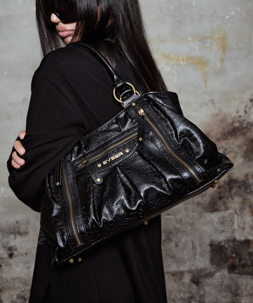Vintage Croc Shoulder Bag - Black