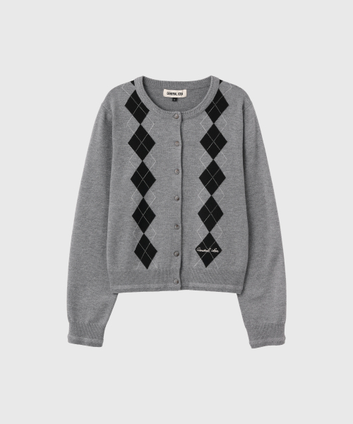 woman mild argyle crewneck cardigan [3col]