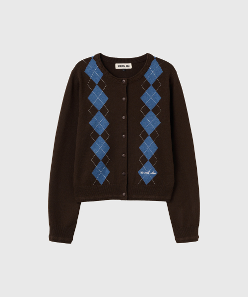 woman mild argyle crewneck cardigan [3col]