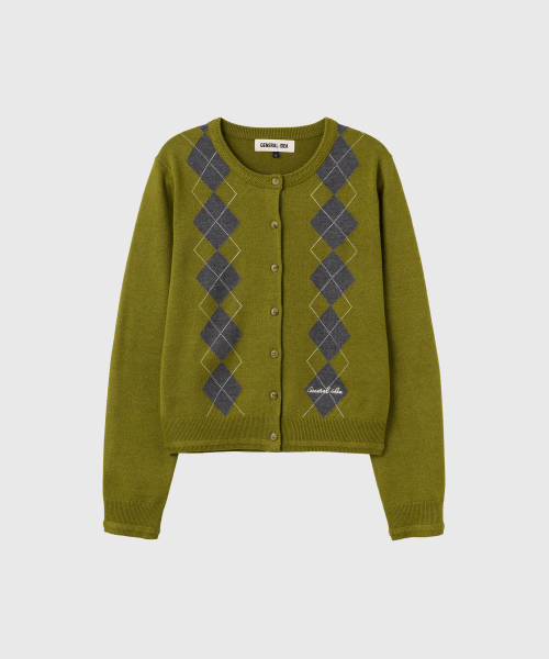 woman mild argyle crewneck cardigan [3col]